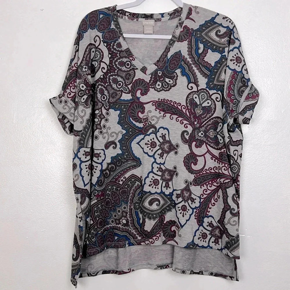 Chico’s Women’s XS/SP V-Neck Drop-Shoulder Paisley Tunic - Picture 1 of 6